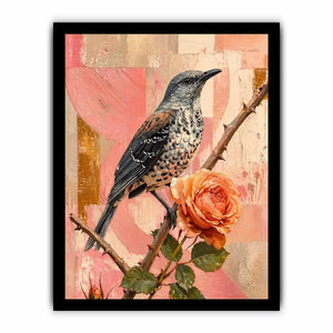modern bird and rose wall art canvas floral botanical painting pink decor