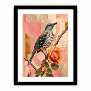 modern bird and rose wall art canvas floral botanical painting pink decor