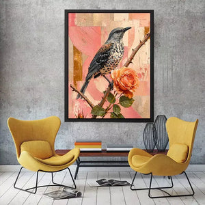 modern bird and rose wall art canvas floral botanical painting pink decor