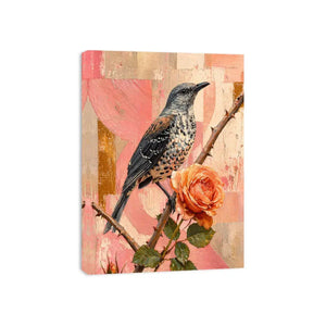 modern bird and rose wall art canvas floral botanical painting pink decor