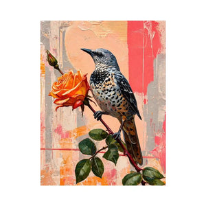 bird and rose wall art canvas floral botanical painting modern peach decor