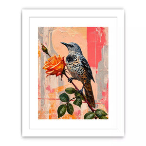 bird and rose wall art canvas floral botanical painting modern peach decor