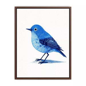 Minimalist blue bird illustration wall art with clean white background for modern homes in New York, London, Toronto interiors