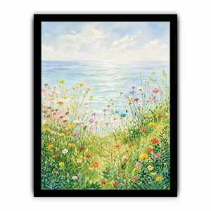 Soft wildflower meadow landscape wall art with pastel tones, calming decor for homes in Provence, California, Tuscany interiors
