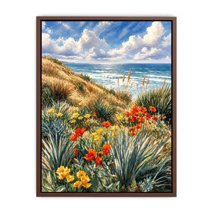 Coastal wildflower ocean landscape wall art, serene beach decor for homes in California, Amalfi Coast, Australia interiors