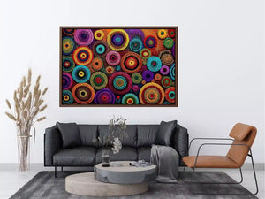 Colorful abstract dot pattern circles wall art, modern geometric canvas decor for homes in New York, London, Dubai interiors