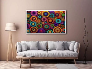 Colorful abstract dot pattern circles wall art, modern geometric canvas decor for homes in New York, London, Dubai interiors