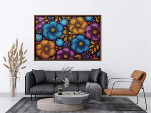 Colorful abstract floral dot pattern wall art, modern bold canvas decor for homes in New York, London, Dubai interiors