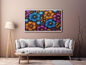 Colorful abstract floral dot pattern wall art, modern bold canvas decor for homes in New York, London, Dubai interiors