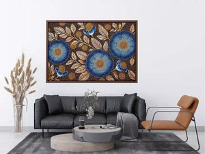 Blue floral dot pattern botanical wall art, modern elegant decor for homes in Paris, London, New York interiors