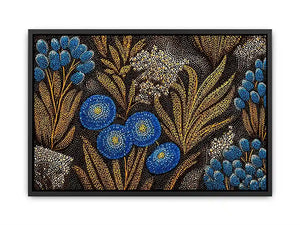 Blue and gold botanical dot pattern wall art, luxury modern decor for homes in New York, Paris, Dubai interiors