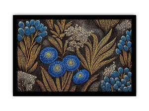 Blue and gold botanical dot pattern wall art, luxury modern decor for homes in New York, Paris, Dubai interiors
