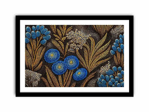 Blue and gold botanical dot pattern wall art, luxury modern decor for homes in New York, Paris, Dubai interiors