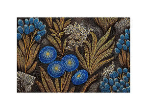 Blue and gold botanical dot pattern wall art, luxury modern decor for homes in New York, Paris, Dubai interiors
