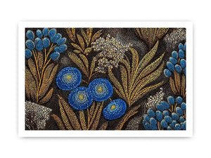 Blue and gold botanical dot pattern wall art, luxury modern decor for homes in New York, Paris, Dubai interiors