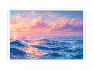 Pastel ocean waves wall art with dreamy sky, calming coastal decor for homes in California, Maldives, Australia interiors