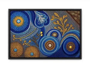 Blue and gold abstract dot pattern wall art, luxury modern decor for homes in New York, London, Dubai interiors