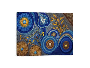 Blue and gold abstract dot pattern wall art, luxury modern decor for homes in New York, London, Dubai interiors