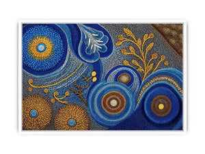 Blue and gold abstract dot pattern wall art, luxury modern decor for homes in New York, London, Dubai interiors