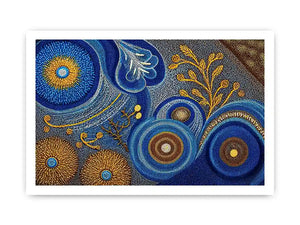 Blue and gold abstract dot pattern wall art, luxury modern decor for homes in New York, London, Dubai interiors