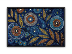abstract blue gold dot painting, luxury botanical dot wall art, modern geometric dot canvas art, blue gold textured abstract artwork