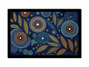 abstract blue gold dot painting, luxury botanical dot wall art, modern geometric dot canvas art, blue gold textured abstract artwork