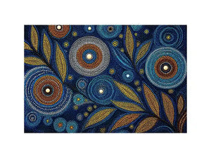 abstract blue gold dot painting, luxury botanical dot wall art, modern geometric dot canvas art, blue gold textured abstract artwork