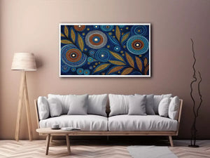 abstract blue gold dot painting, luxury botanical dot wall art, modern geometric dot canvas art, blue gold textured abstract artwork