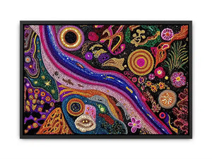 colorful abstract dot galaxy painting, vibrant cosmic dot wall art, modern abstract colorful canvas art, galaxy inspired dot artwork