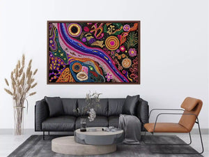 colorful abstract dot galaxy painting, vibrant cosmic dot wall art, modern abstract colorful canvas art, galaxy inspired dot artwork