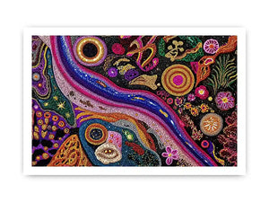 colorful abstract dot galaxy painting, vibrant cosmic dot wall art, modern abstract colorful canvas art, galaxy inspired dot artwork