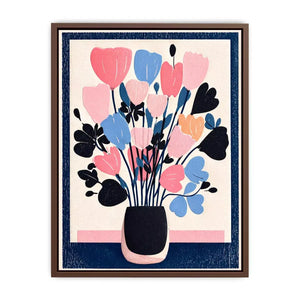 pastel floral vase wall art, minimalist flower illustration canvas, modern scandinavian floral artwork, pink blue flower wall decor