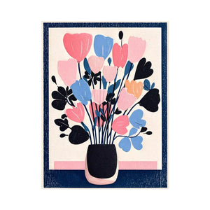 pastel floral vase wall art, minimalist flower illustration canvas, modern scandinavian floral artwork, pink blue flower wall decor