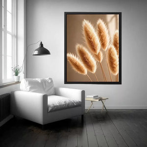 Minimal pampas grass in warm neutral tones soft beige botanical wall art photography
