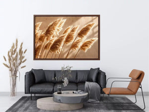 Warm neutral pampas grass wall art soft beige botanical photography minimal decor