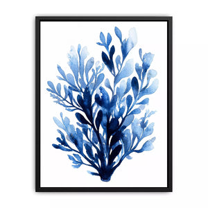 Blue watercolor botanical leaves abstract minimal wall art elegant indigo plant illustration