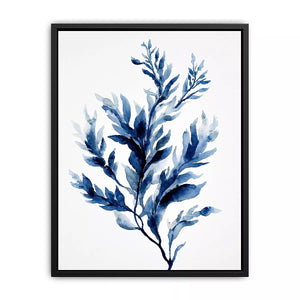 Indigo blue watercolor botanical leaves minimal wall art elegant abstract plant illustration