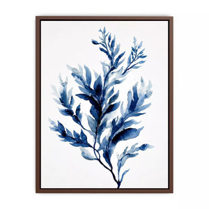Indigo blue watercolor botanical leaves minimal wall art elegant abstract plant illustration