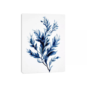 Indigo blue watercolor botanical leaves minimal wall art elegant abstract plant illustration