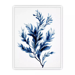 Indigo blue watercolor botanical leaves minimal wall art elegant abstract plant illustration