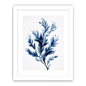 Indigo blue watercolor botanical leaves minimal wall art elegant abstract plant illustration