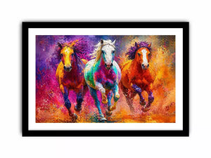 abstract colorful horses running painting, vibrant horse trio wall art, modern abstract horse canvas artwork, colorful animal painting for living room