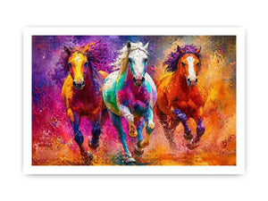 abstract colorful horses running painting, vibrant horse trio wall art, modern abstract horse canvas artwork, colorful animal painting for living room