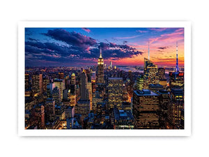 city skyline sunset wall art, urban skyline twilight canvas, modern cityscape evening artwork, skyline lights wall decor