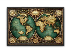 vintage world map wall art, antique map canvas decor, classic atlas illustration artwork, old world map wall decor