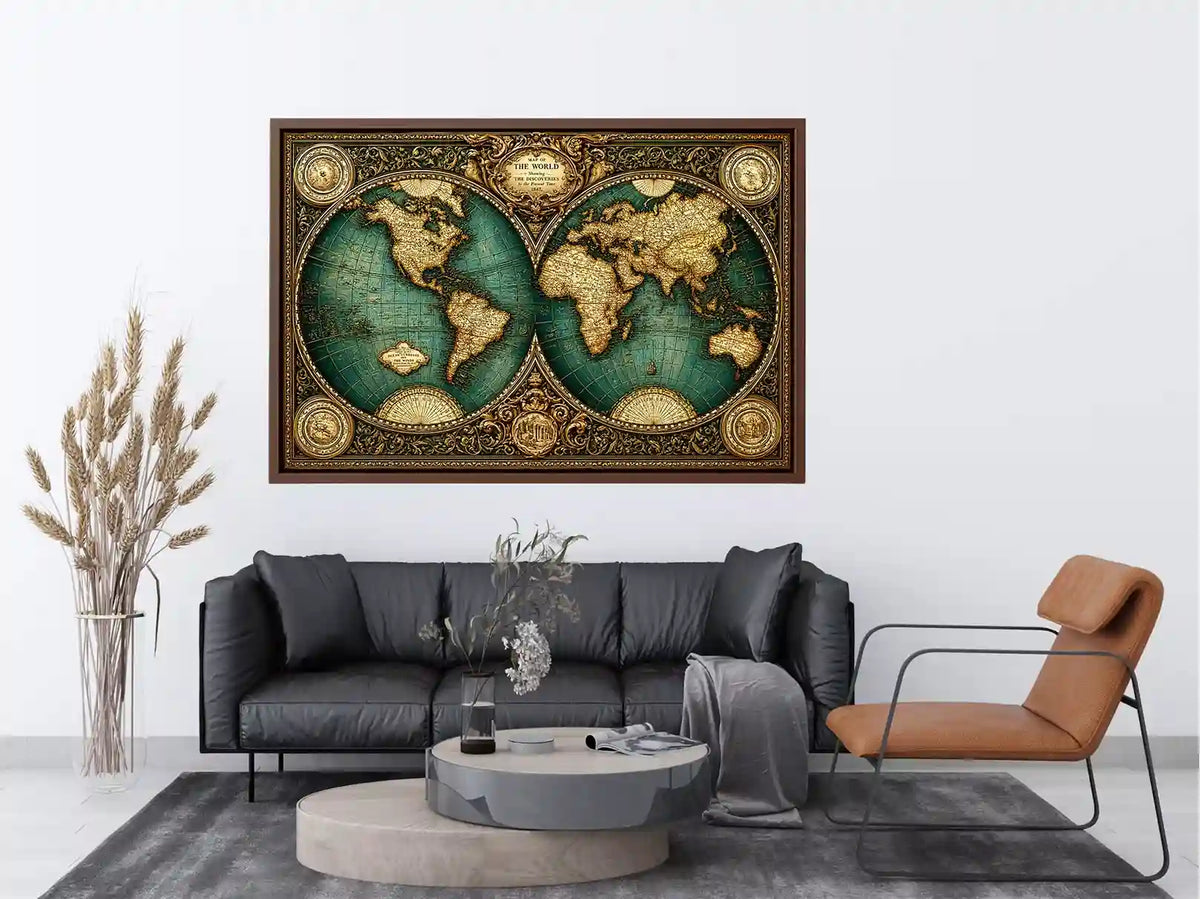 vintage world map wall art, antique map canvas decor, classic atlas illustration artwork, old world map wall decor
