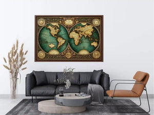 vintage world map wall art, antique map canvas decor, classic atlas illustration artwork, old world map wall decor