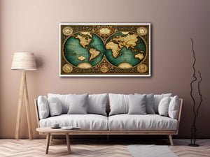 vintage world map wall art, antique map canvas decor, classic atlas illustration artwork, old world map wall decor
