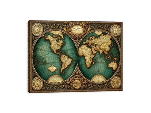 vintage world map wall art, antique map canvas decor, classic atlas illustration artwork, old world map wall decor