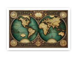 vintage world map wall art, antique map canvas decor, classic atlas illustration artwork, old world map wall decor